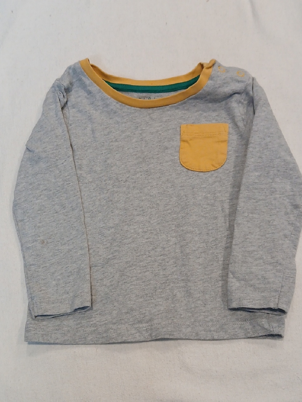 Baby Boden Grey Long-Sleeve Tee with Yellow Pocket